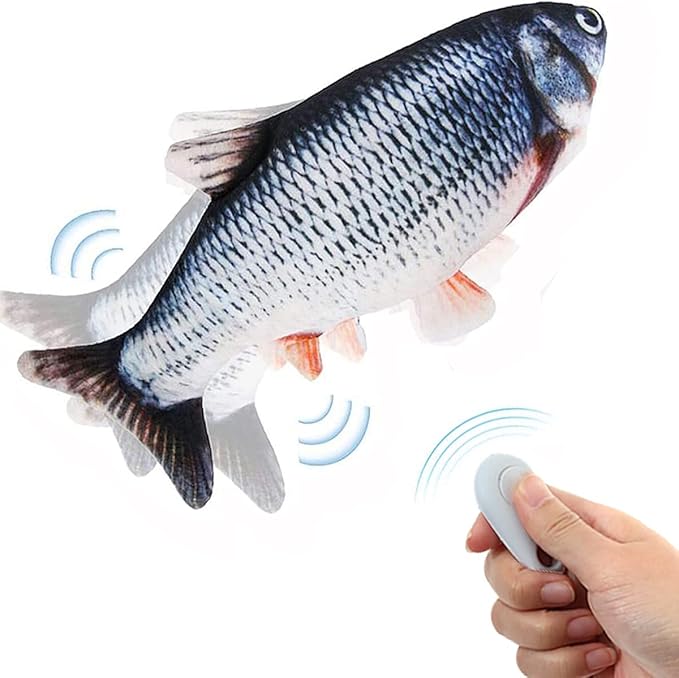 Remote Control Fish Cat Toy - Electric Floppy Fish Dog Toy, 11" Realistic Flopping Fish Kicker Toy, Interactive Cat Toys for Indoor Cats, Automatic Moving Catnip Toys for Kitten