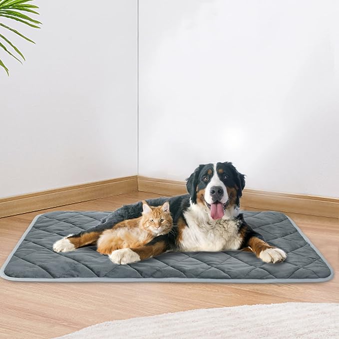 Nobleza Self Warming Pet Pad, Super Soft Plush Dog Crate Pad for Travel or Home, Washable Anti-Slip Kennel Mat for Large Medium Small Dogs and Cats, 45" × 28" Grey