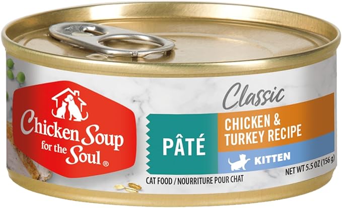 Chicken Soup For The Soul Classic Wet Kitten Food, Chicken & Turkey Pate, 5.5 Ounce Can (Pack of 24) | Soy Free, Corn Free, Wheat Free, Canned Cat Food Made with Real Ingredients