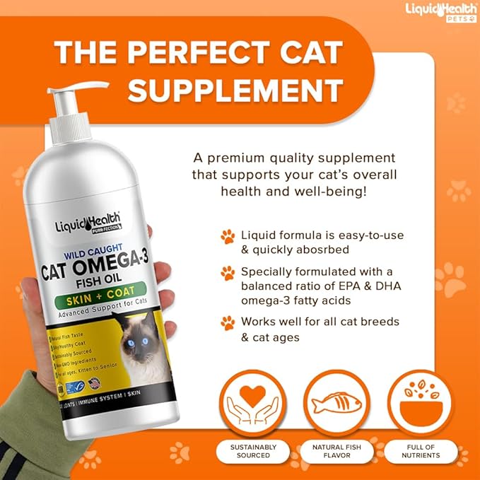 Liquid Health Pets Purr-Fection Omega 3 Fish Oil for Cats - Liquid Omega 3 for Cats with EPA+DPA+DHA, Cat Omega 3 Supplement May Reduce Itching, Support Joint, Immunity, Brain, Heart Health (2 Pack)