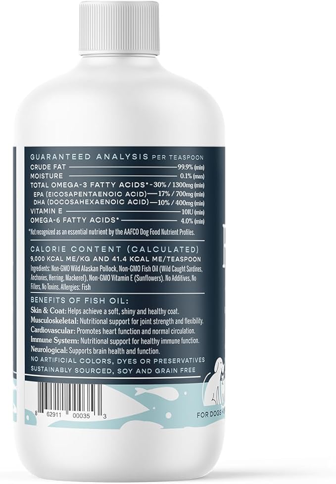 Fera Pet Organics Omega 3 Fish Oil with Vitamin E for Dogs & Cats, Vet Created Supplement to Boost Immune System, Support Brain Function, Nourish Skin and Coat of Pets, 8 Oz, 48 Servings
