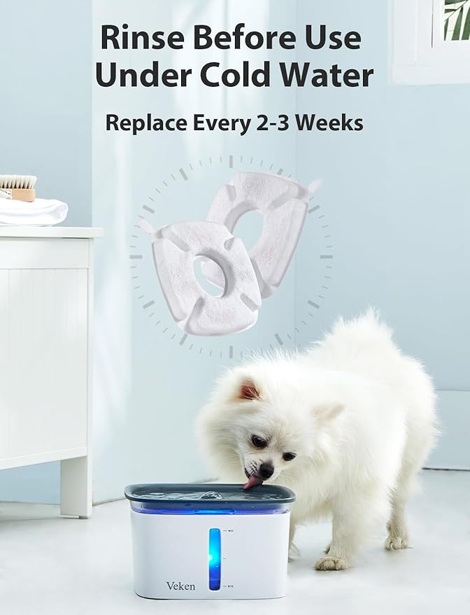 Veken Cat Water Fountain Filter, Classic 8 Pack Replacement Filters & 8 Pack Replacement Pre-Filter Sponges for 67oz, 95oz, 135oz Automatic Pet Fountain Dog Water Dispenser