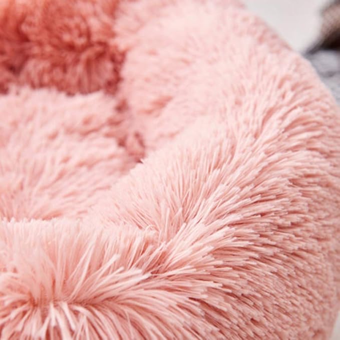 otoez Round Donut Dog Bed for Medium Dogs, Washable Calming Dog Bed Cuddler Anti Anxiety Fluffy Dog Cat Bed with Non-Slip Waterproof Bottom (27.6", Pink)