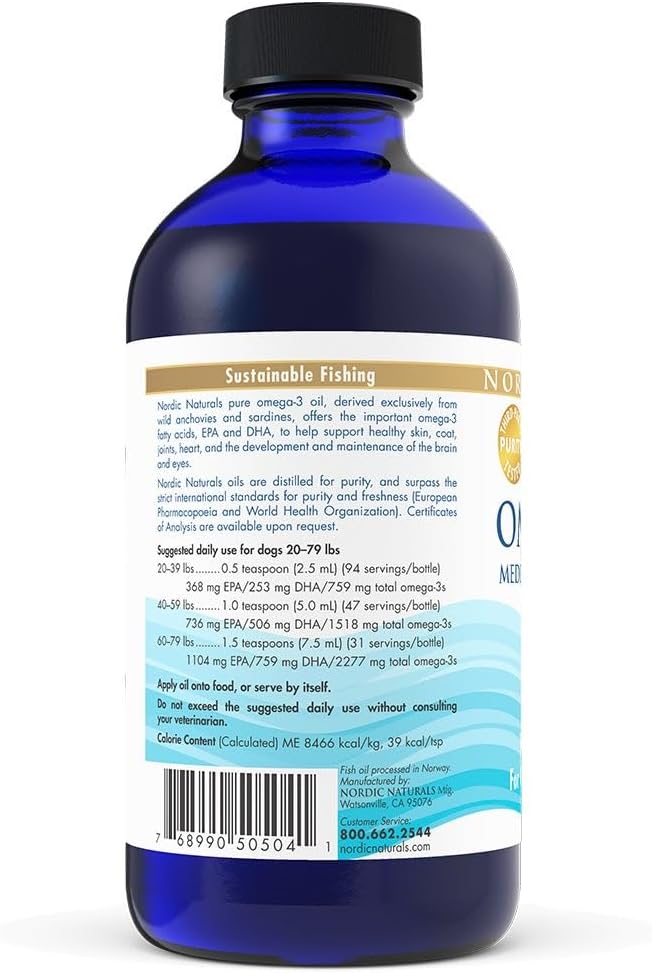 Nordic Naturals Omega-3 Pet, Unflavored - 8 oz - 1518 mg Omega-3 Per Teaspoon - Fish Oil for Medium to Large Dogs with EPA & DHA - Promotes Heart, Skin, Coat, Joint, & Immune Health