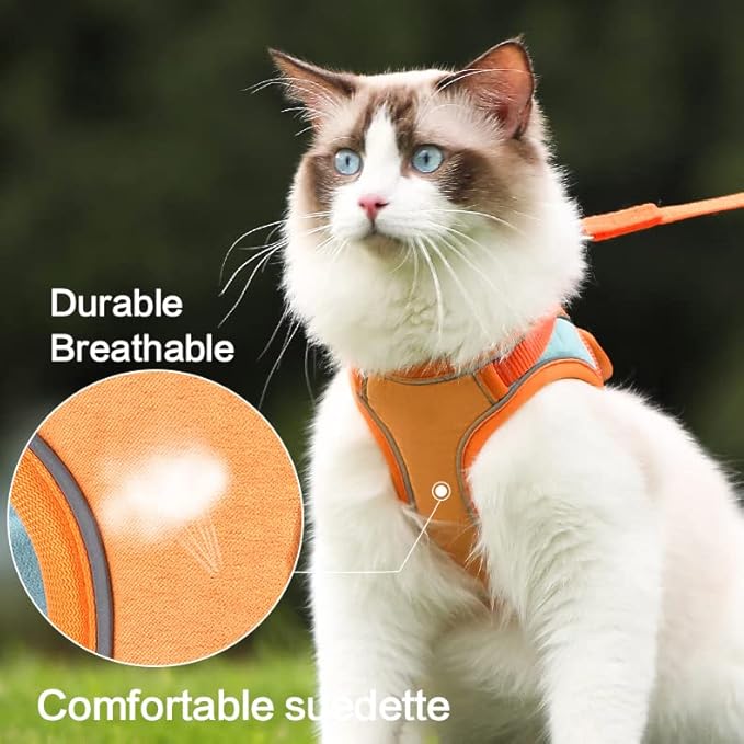 TOTORO Cat Harness and Leash for Walking Escape Proof ,Adjustable Comfortable Suedette Vest Harnesses for Cats,Reflective Strips Easy to Put on Step-in Velcro Jacket (L, Blue)