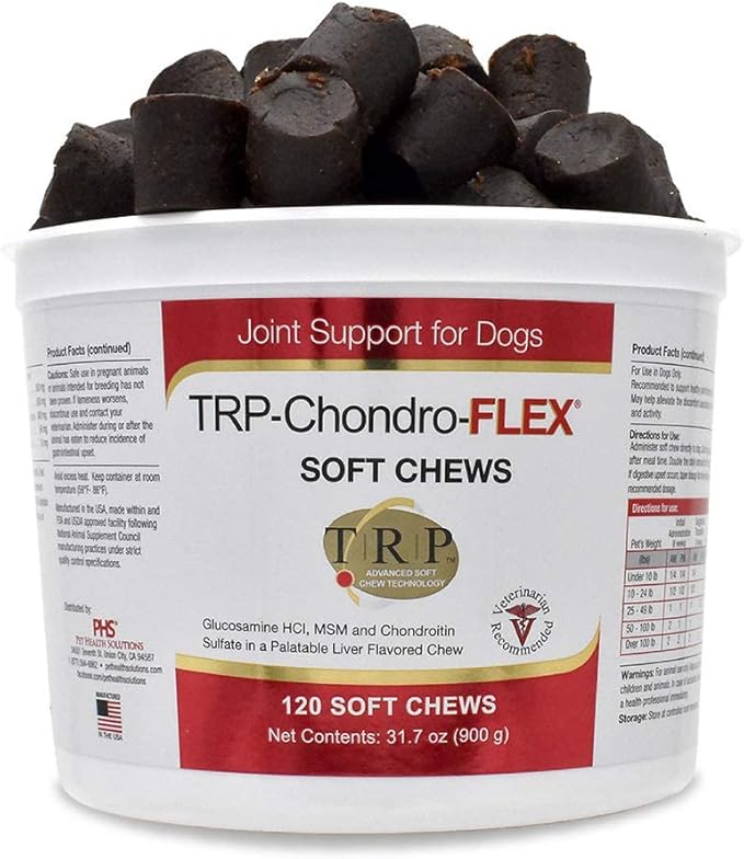 PHS TRP-Chondro-Flex Joint Support Supplement for Dogs - Glucosamine, MSM, Chondroitin - Hip and Joint Pain Relief and Support - Made in USA - 120 Soft Chews