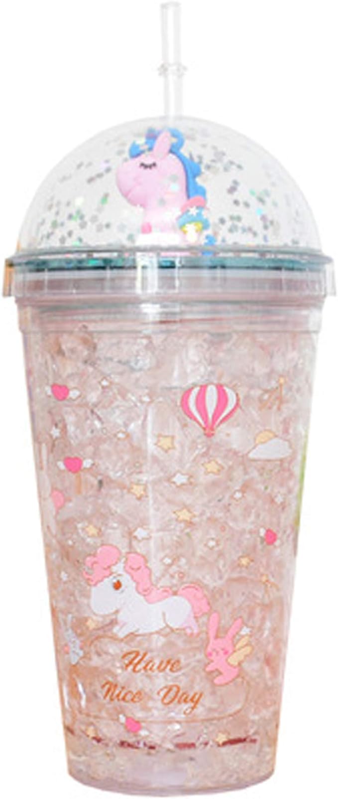 Unicorn Cup with Straw Kids Travel Tumbler Watter Bottle Plastic Cup for Party Gift Ice Coffee Mug (purple unicorn2, 6.5 * 20cm)
