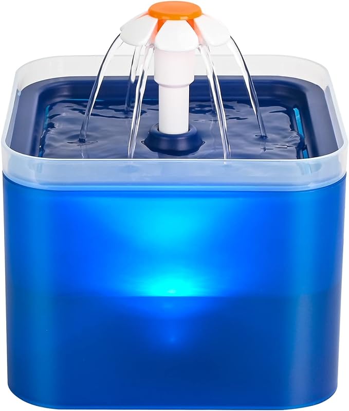 Cat Water Fountain Blue Flower: Cat Fountain Cute - 67oz/2L Small Pet Water Fountain - for Kitten&Kitty& Small Dogs