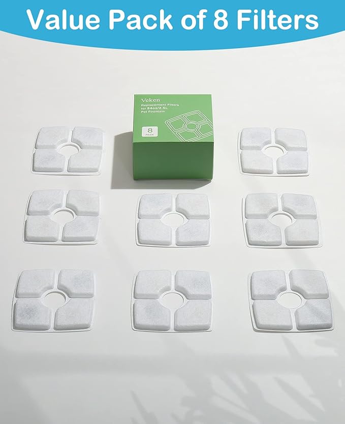 Veken 8 Pack Replacement Filters for 84oz/2.5L Automatic Pet Fountain Cat Water Fountain Dog Water Dispenser