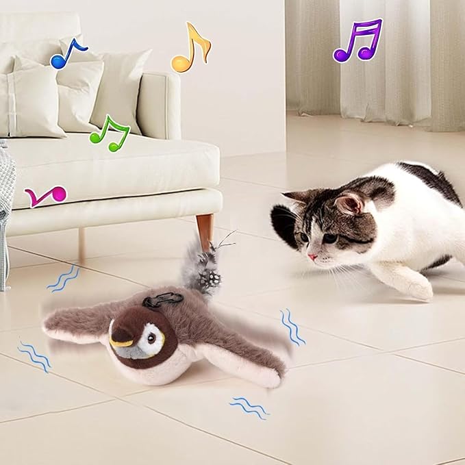 Flappy Chase Cat Toy, Flappy Bird Chase Cat Toy, Interactive Flying Bird Cat Toys for Indoor Cats, Flying Cat Toys for Indoor Cats, Simulated Interactive Chirping Bird Cat Toy Sparrow