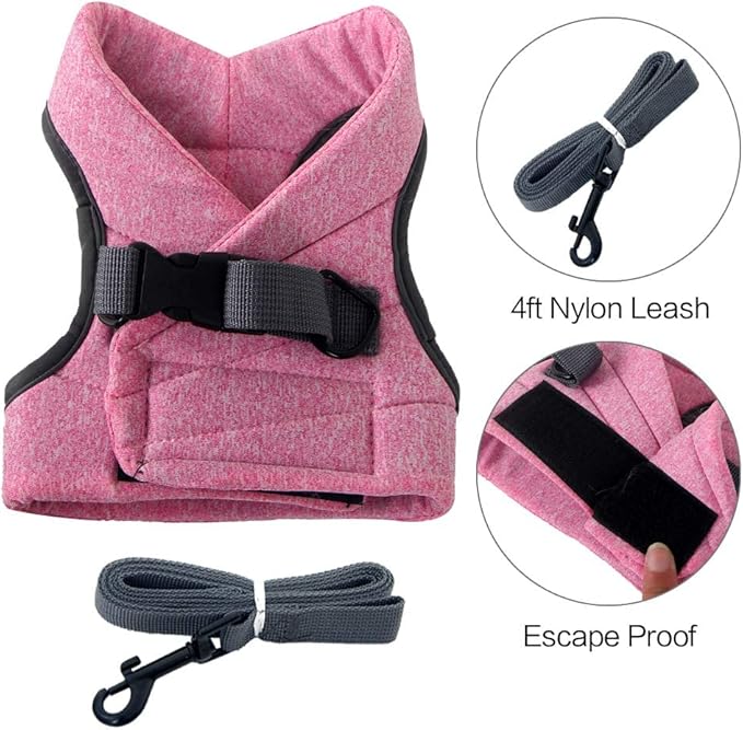 Heywean Cat Harness and Leash - Ultra Light Escape Proof Kitten Collar Cat Walking Jacket with Running Cushioning Soft and Comfortable Suitable for Puppies Rabbits (M, Pink)