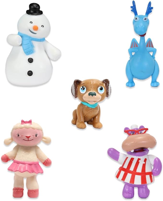 Doc McStuffins Mini Figures 5 Pack - Toy Bundle with 5 Doc McStuffins Cupcake Topper Figurines Including Lambie, Stuffy, and More Plus Stickers | Doc McStuffins Party Supplies