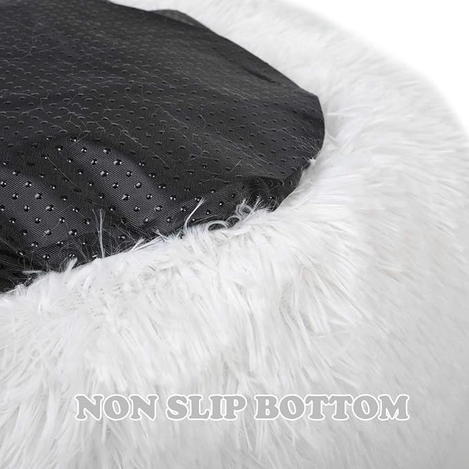 otoez Kitten Puppy Bed Small Round Dog Cat Beds Anti Anxiety Plush Pet Calming Donut Bed with Non-Slip Waterproof Bottom, Washable (19.7", White)