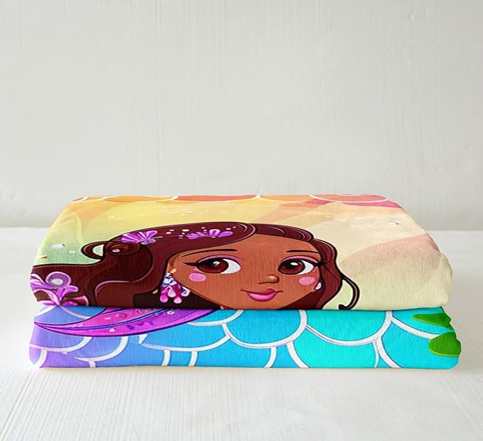 Erosebridal Black Girl Sherpa Blanket - Cute Mermaid & Pretty Princess Throw Blanket, Purple Seashell Fleece, Queen Size, Blue Ombre Fish Scales Plush, Coastal Beach Decor
