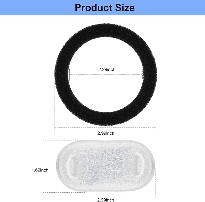 Wonder Creature Cat Water Fountain Filter 8 pc for Stainless Steel Cat Fountain 2L/67oz and 3.2L/108oz, Carbon Filter Plus Sponge Foam Filter Pack (8)