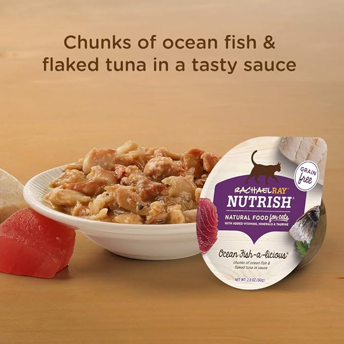 Rachael Ray Nutrish Natural Wet Cat Food with Added Vitamins, Minerals & Taurine, Ocean Fish-A-Licious Recipe, 2.8 Ounce Cup (Pack of 12), Grain Free
