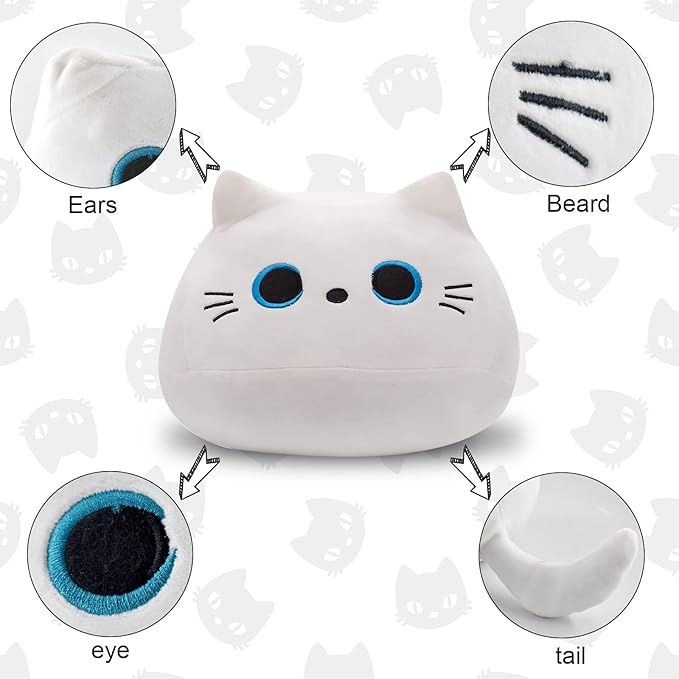 16” White Cat Plush Toys, Cute Cat Pillow Soft Baby Plushies for Kids, Cat Stuffed Animals Kawaii Plush Toys Gift for Boys Girls (White, 16 Inch)