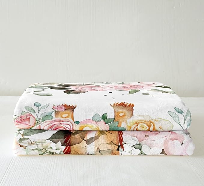 Erosebridal Cute Giraffe Throw Blanket Pink Rose Fleece Blanket 40x50 Size Girls Kids,Cartoon Animal Sherpa Blanket Floral Flower Plush Blanket,Wildlife Giraffe Skin Blanket Botanical Flannel Blanket