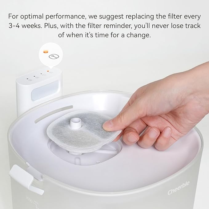 Cheerble Replacement Filters for Cheerble E1+ & E1 Pumpless Cat Water Fountain, Six to Eight Months Set of Replacement Filters for Ultra Quiet Pet Water Fountain, White, 8 Count (Pack of 1)