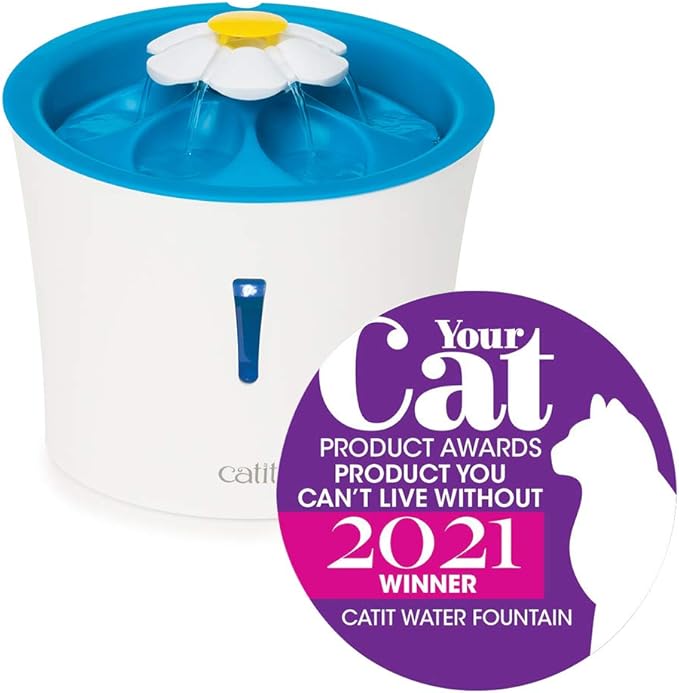 Catit LED Flower Fountain with Triple Action Filter, Cat Drinking Water Fountain, Blue, 3 L