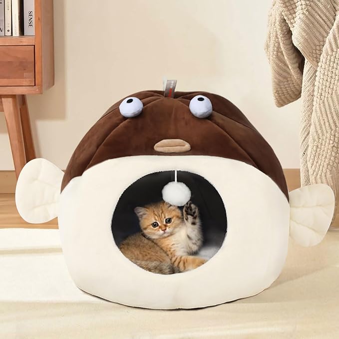 Vanansa Cat Bed for Indoor Cats, Soft Premium Pet Bed, Available in All Seasons,No Deformation, Anti-Slip Bottom, Great Medium Cat Houses for Indoor Cats, Roomy Cat Tent for Indoor Cats(L, 18" x 15")