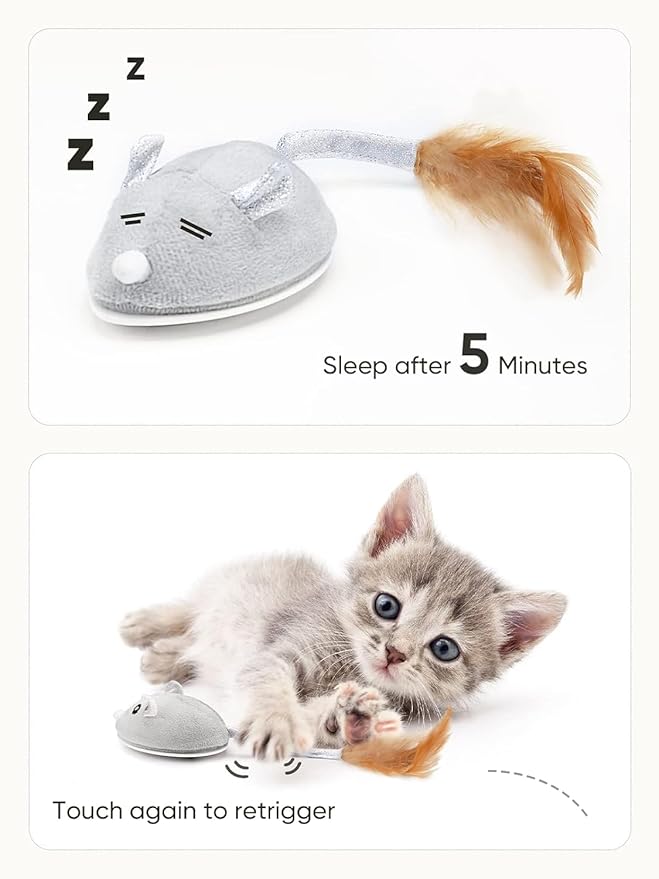 Interactive Cat Toy Mouse, Moving Mouse Automatic Cat Toys Electronic Mice, Rechargeable Squeaky Cat Mouse Toys for Kitten Indoor/Outdoor Exercise(Short Velvet)
