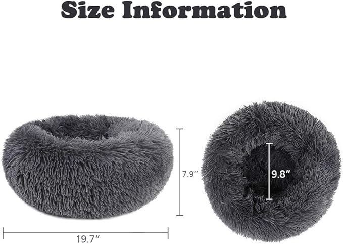 otoez Kitten Puppy Bed Small Round Dog Cat Beds Anti Anxiety Plush Pet Calming Donut Bed with Non-Slip Waterproof Bottom, Washable (19.7", Dark Grey)
