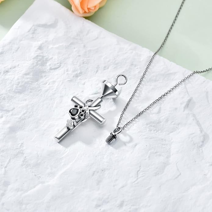 Cross Urn Necklace for Ashes 925 Sterling Silver Cremation Jewelry with Funnel Filler Kit Ashes Necklace for Human Women Girl Pets