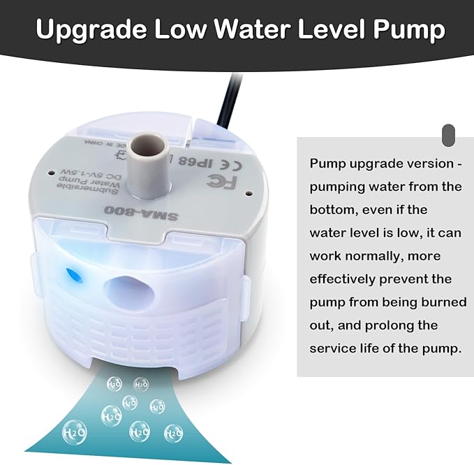 Cat Water Fountain Pump,Cat Fountain Pump Replacement Pump SMA-800 Submersible Motor,Pet Water Fountain Pump for Stainless Steel Cat Water Dispenser (Bottom pumping)