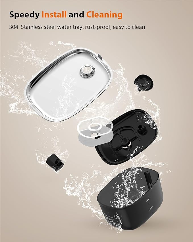 Stouchi Cat Water Fountain 85oz/2.5L, Stainless Steel Pet Water Fountain for Cats Dogs Inside with Led Light, Ultra-Quiet Cat Water Dispenser Bowl, Cat Waterer Fountain for Multiple Pets, Black