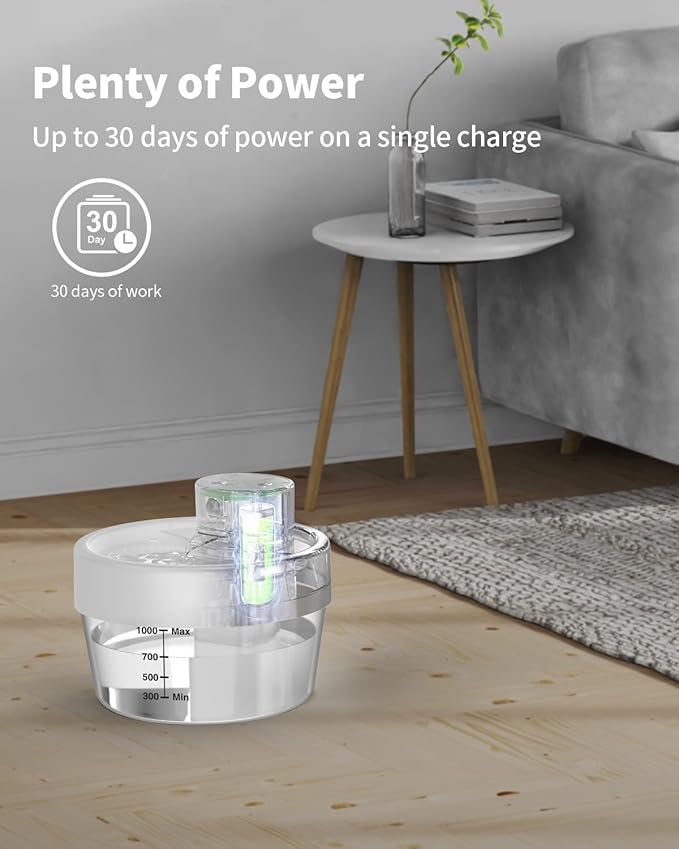 Portable Cat Water Fountain - Rechargeable Pet Fountain, Odorless and Easy to Clean Cat Water Dispenser, 34oz Capacity, Ideal for Cats and Dogs