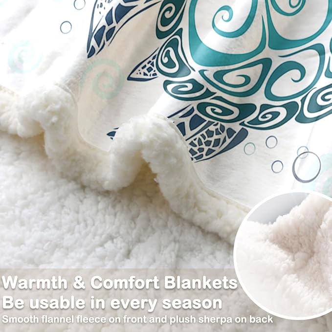 Sleepwish Sea Turtle Fleece Throw Blanket for Kids Soft Plush Aqua Blue Tortoise Sherpa Blanket for Couch Sofa Gift for Turtle Lovers, Baby (30" x 40")