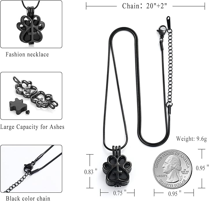 Pet Cremation Jewelry for Dog/Cat Paw Stainless Steel Memorial Locket Urn Necklace with Hollow Urn Cremation Jewelry for Ashes