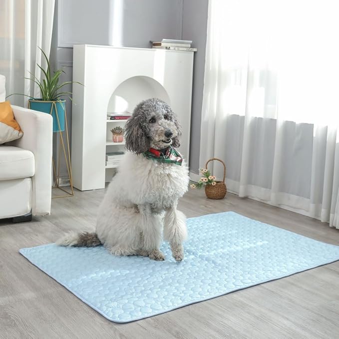 Dog Cooling Mat Washable, Portable Summer Dog Pad, Water-Absorbent Pet Cooling Pad, Ice Silk Self-Cooling Mat for Dog for Kennel/Sofa/Bed/Floor/Car Seats(Light Blue,27x39in)