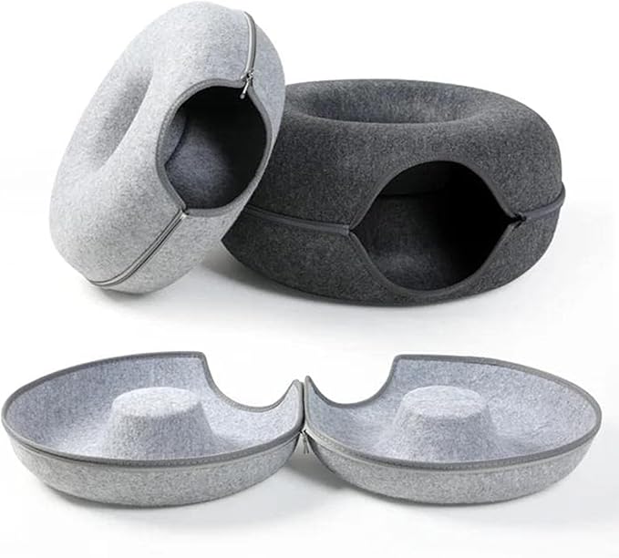 Cat tunnel bed, Removable Cat Nest, Felt cat donut, Felt Tunnel Cat Nest, Four Seasons Available cat nest, Semi-Closed Washable Cat Tunnel Nest Detachable Beds for Puppies Kittens