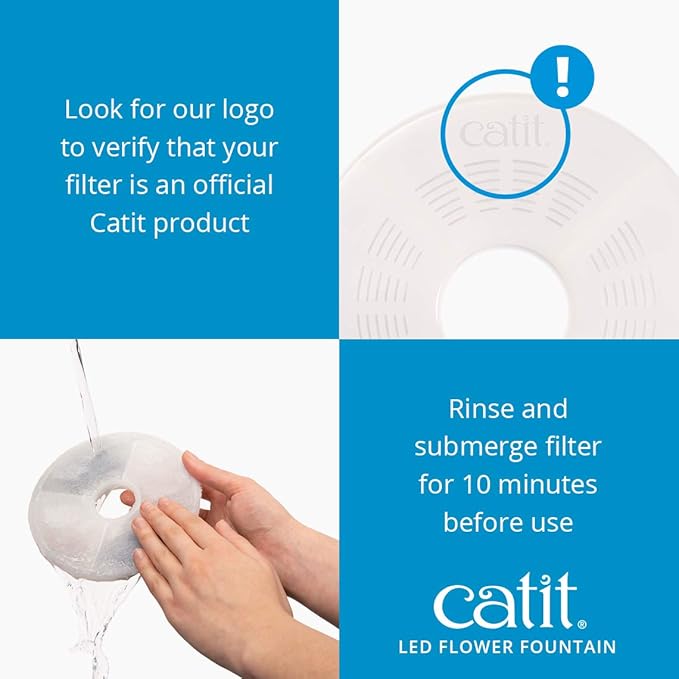 Catit LED Flower Fountain with Triple Action Filter, Cat Drinking Water Fountain, Blue, 3 L