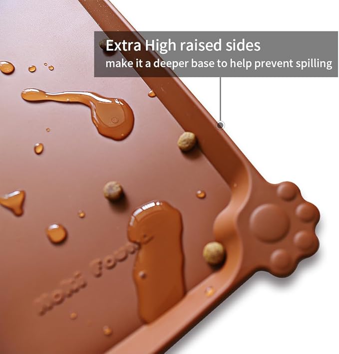 Hoki Found L Silicone Pet Food Mats Tray - Non Slip Pet Dog Cat Bowl Mats Placemat - Dog Pet Cat Feeding Mat - Waterproof Dog Cat Food Mats -Pet Water Mats for Carpet -Caramel