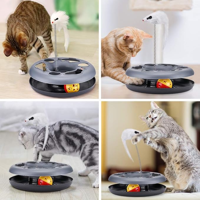 Cat Toys, Cat Toys for Indoor Cats,Interactive Kitten Toys Roller Tracks with Catnip Spring Pet Toy with Exercise Balls Teaser Mouse (Soft Grey)