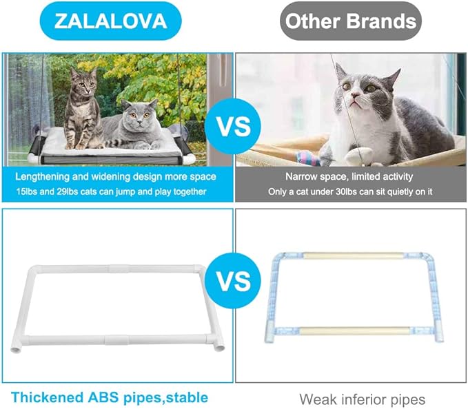 ZALALOVA Cat Window Perch, Cat Window Seat Large Sturdy Cat Bed Fleece Blanket 2024 Latest Screw Suction Cups Cat Resting with Blanket(Grey)