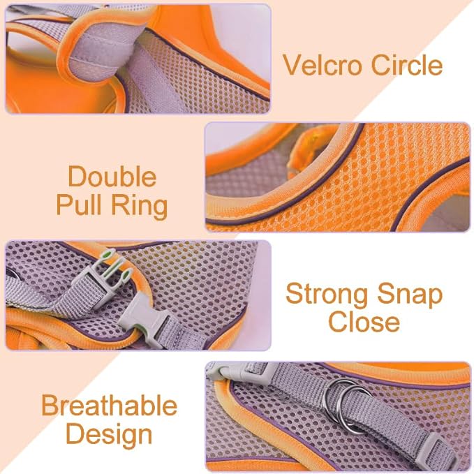 Cat Harness and Leash Set Soft Adjustable Escape Proof Cat Leash Breathable Comfortable Vest Easy to Wear Kitten/Small Dogs Harness for Outdoor Walking Orange XS