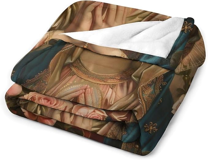 Virgin Mary Throw Blanket Catholic Religious Faith Mexican Mother of God Prayer Print Blankets Gifts for Couch Sofa Stuff Decor Cozy Fleece Plush Flannel Bedding for Lover Men Women Adults 40"x50"
