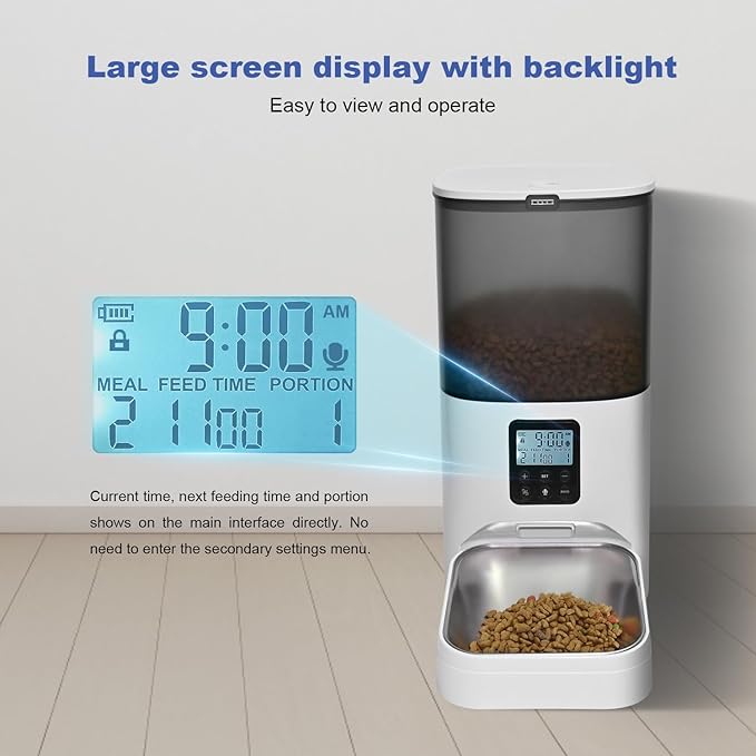 Automatic Cat Feeder, 6L Cat Food Dispenser with 10s Voice Recorder, Pet Feeder up to 8 Meals per Day, Timed Cat Feeder with Dry Food Sealed Ring (Jade White, 6L)