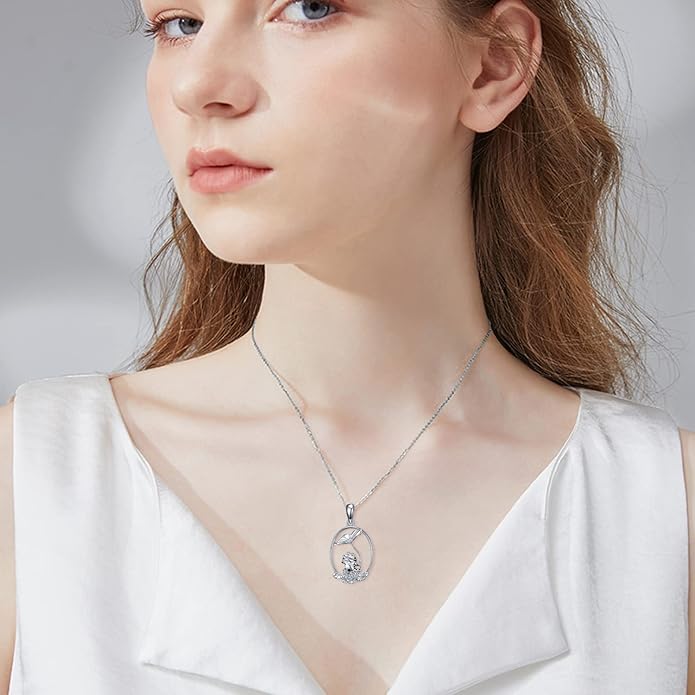 Highland Cow/Unicorn/Turtle/Moon Fairy/Axolotl/Owl/Mermaid/Cat/Cat and Girl/Frog/Wolf Necklace 925 Sterling Silver Animal Necklace Animal Jewelry Gifts for Women