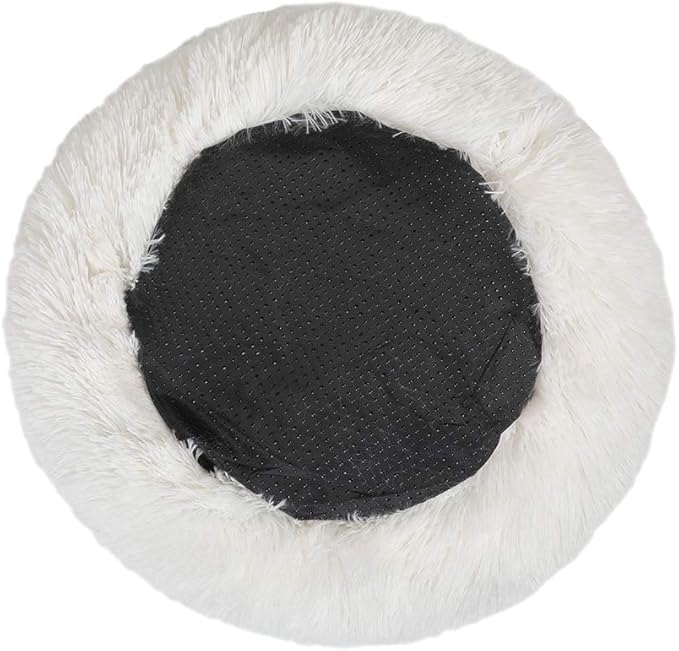 otoez Round Donut Dog Bed for Small Dogs, Washable Calming Dog Bed Cuddler Anti Anxiety Fluffy Dog Cat Bed with Non-Slip Waterproof Bottom (23.6", White)