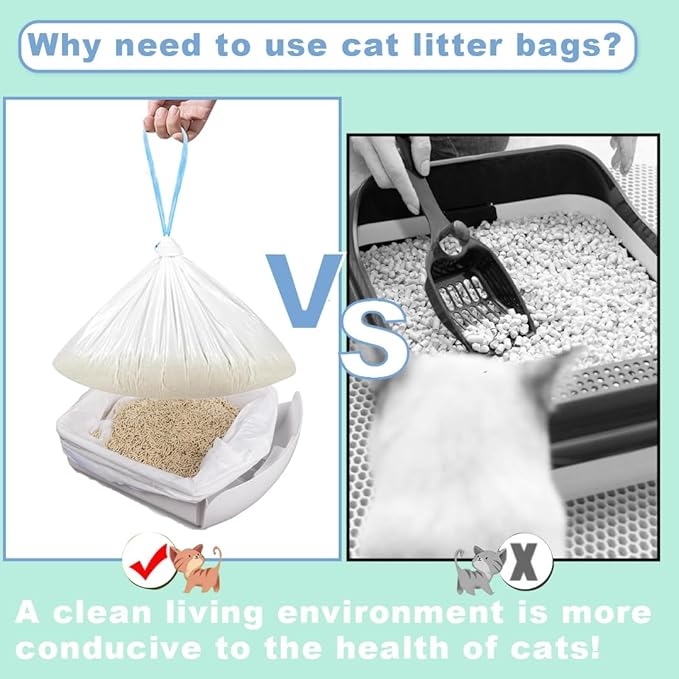 120 Pack Cat Litter Bags with Drawstring, Self Cleaning Litter Robot Waste Bags Compatible with Litter Robot 3 & 4, 10-12 Gallons
