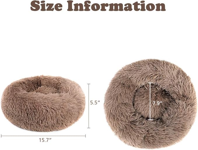 otoez Kitten Puppy Bed Extra Small XS Round Dog Cat Beds Anti Anxiety Plush Pet Calming Donut Bed with Non-Slip Waterproof Bottom, Washable (15.7", Khaki)