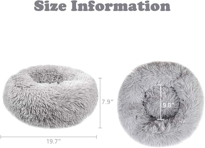 otoez Kitten Puppy Bed Small Round Dog Cat Beds Anti Anxiety Plush Pet Calming Donut Bed with Non-Slip Waterproof Bottom, Washable (19.7", Light Grey)
