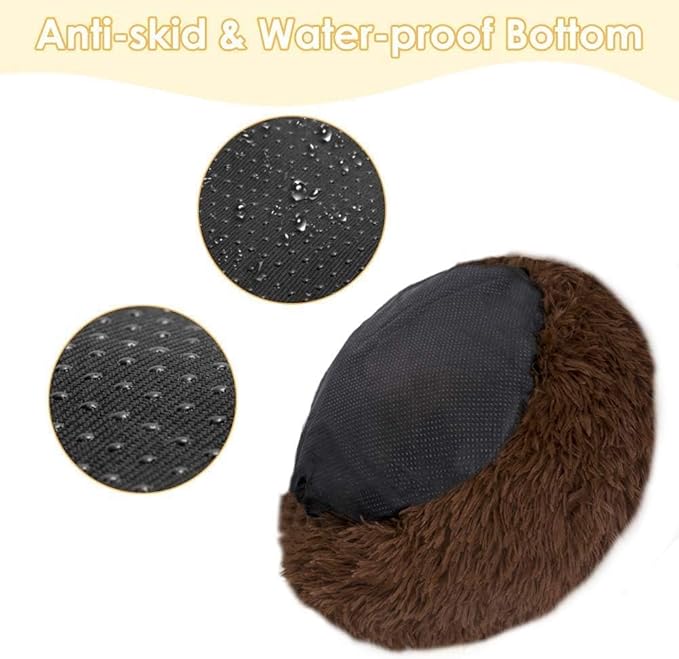 Cat Beds for Indoor Cats - Fluffy Plush Dog Beds for Small Medium Dogs, Anti Anxiety Round Faux Fur Cat Bed Washable,Thick Bottom Keep Pets Off The Cold Tile, coffee