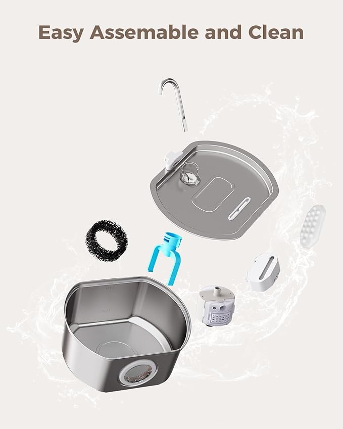 Cat Water Fountain Stainless Steel: 108oz/3.2L Cat Fountain for Drinking- Pet Water Fountain for Cats Inside - Automatic Cat Water Dispenser Bowl - Cat Feeding & Watering Supplies - Water Level Window