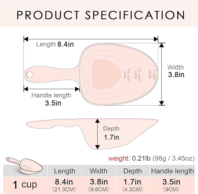 Melamine Pet Food Measuring Scoop, 1 Cup 1/2 Cup 1/4 Cup with Clear Measurement Lines for Dog, Cat, Bird, and Rabbit, Durable, Ergonomic Handle, Dishwasher safe-Orange